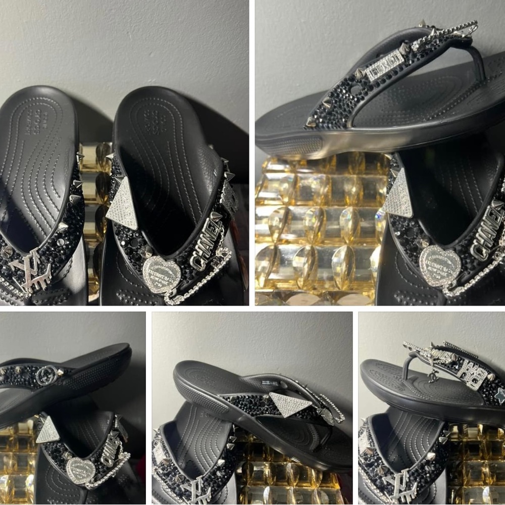 DESIGNER BLINGED CROCS SIZE 10 SANDALS FLIP FLOPS